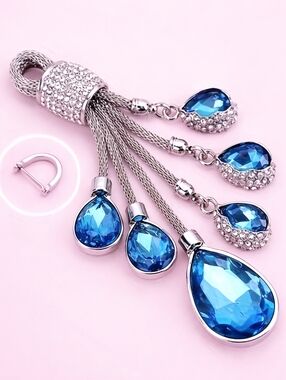 Blue Crystal Tassel Keychain with  Rhinestones